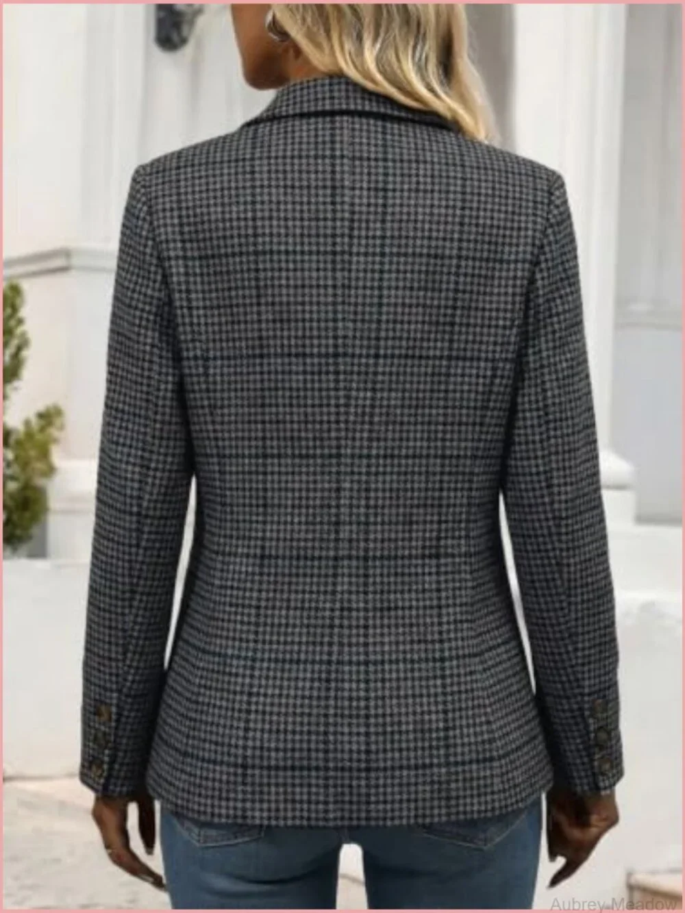 Womens Tweed Houndstooth Blazer Fully Lined Work Casual Office Jacket Suit
